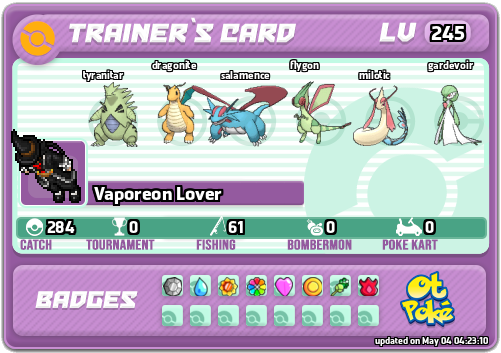 Vaporeon Lover Card otPokemon.com