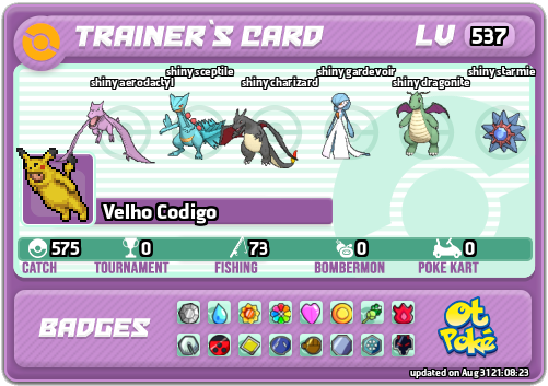 Velho Codigo Card otPokemon.com